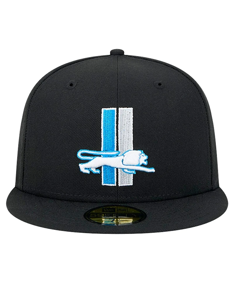 New Era Men's Black Detroit Lions Omaha Throwback 59FIFTY Fitted Hat