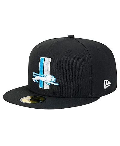 New Era Men's Black Detroit Lions Omaha Throwback 59FIFTY Fitted Hat