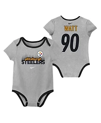 Nike Baby Boys and Girls T.j. Watt Pittsburgh Steelers Name Number 3-Pack Bodysuit Set