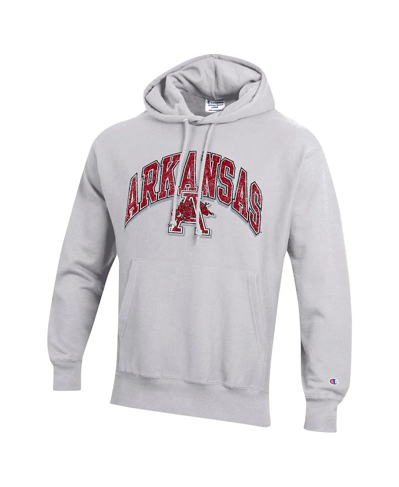 Champion Men's Gray Arkansas Razorbacks Vault Late Night Reverse Weave Pullover Hoodie