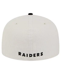 New Era Men's Cream/Gray Las Vegas Raiders Throwback Corduroy 59FIFTY Fitted Hat