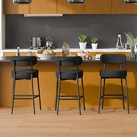 Dyhome Bar Stools Set of 3, 28 Inches Modern Counter Height with Curved Back Metal Legs, Upholstered Tall Barstools for Kitchen Island, Caf