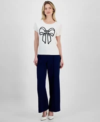 T Tahari Women's Bow Scoop Neck Short-Sleeve Sweater