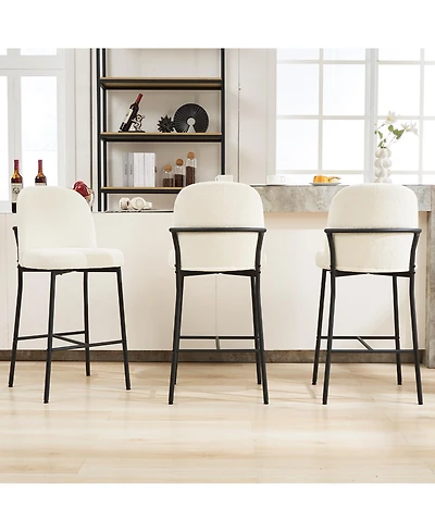 Dyhome Bar Stools Set of 3, 28 Inches Modern Counter Height Bar Stools with High Back Metal Legs, Upholstered Tall Barstools for Kitchen Island, Cafe,