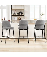 Dyhome Bar Stools Set of 3, 28 Inches Modern Counter Height Bar Stools with High Back Metal Legs, Upholstered Tall Barstools for Kitchen Island, Cafe,