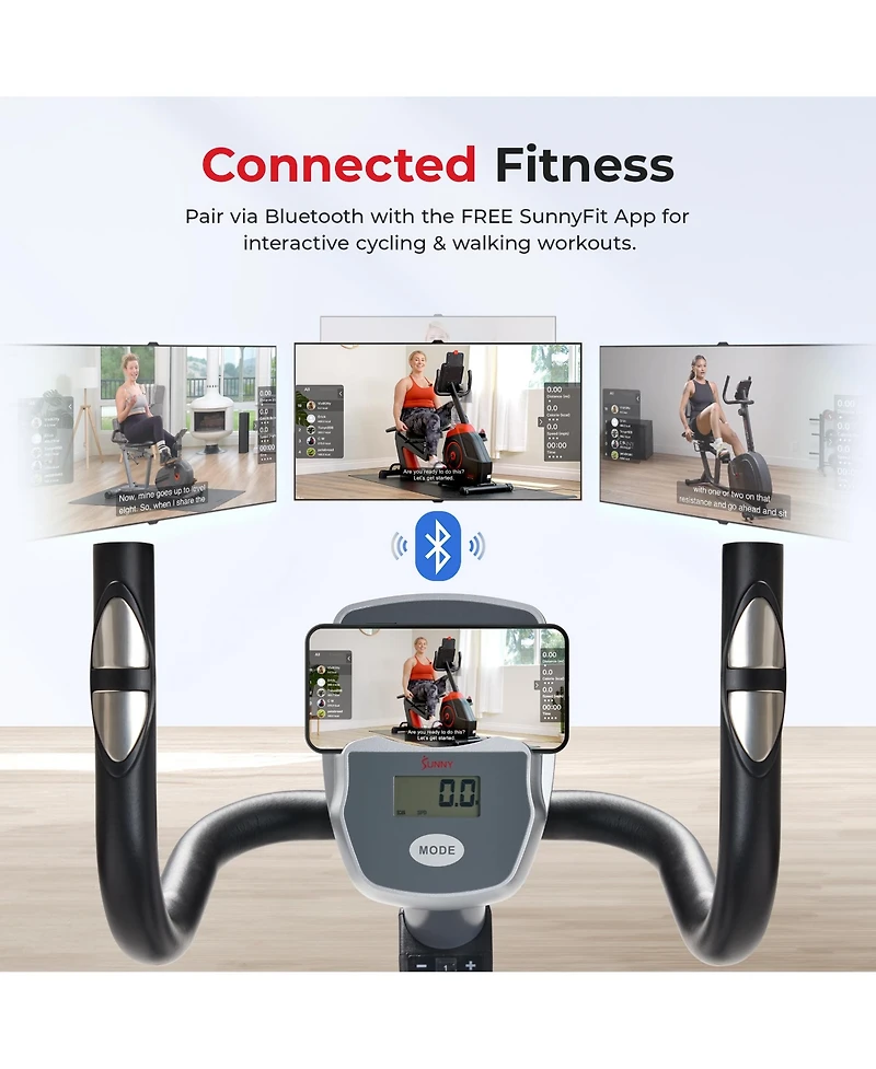 Sunny Health & Fitness Indoor Magnetic Smart Recumbent Exercise Bike with Free SunnyFit App via Bluetooth