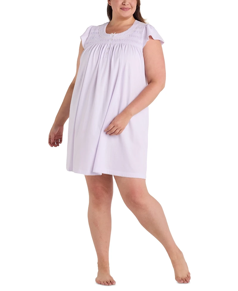 Miss Elaine Plus Embroidered Short-Sleeve Nightgown