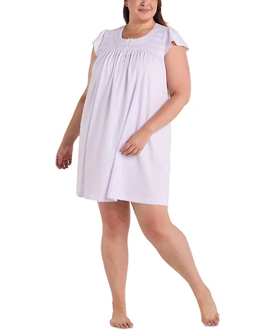 Miss Elaine Plus Embroidered Short-Sleeve Nightgown