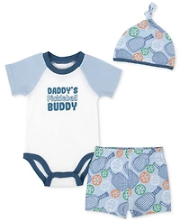 Baby Essentials Boys 3-Pc. Dad's Pickleball Buddy Bodysuit, Shorts, & Hat Set
