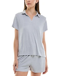 Roudelain Women's Ribbed Short-Sleeve Henley Pajama Set