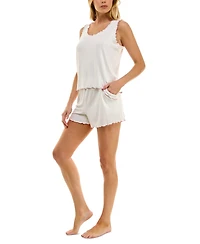 Roudelain Women's Ruffled Pointelle Short Pajama Set