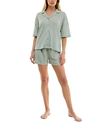 Roudelain Women's Knitted Gauze Short Pajama Set
