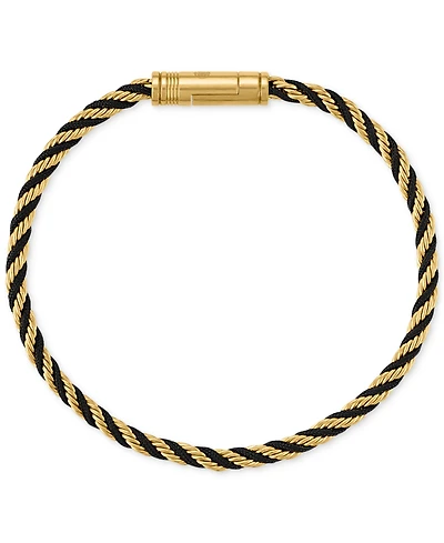 Esquire Men's Jewelry Black Cord Intertwined Rope Link Bracelet in Gold-Tone Ion-Plated Stainless Steel, Exclusively at Macy's