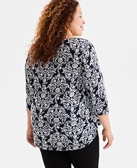 Style & Co Plus Size Printed Pintucked Top, Exclusively at Macy's