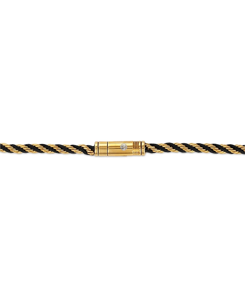 Esquire Men's Jewelry Black Cord Intertwined Rope Link 22" Chain Necklace in Gold-Tone Ion-Plated Stainless Steel, Exclusively at Macy's