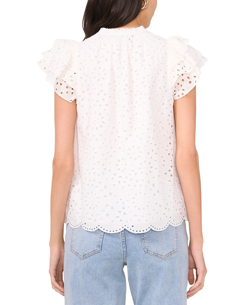 1.State Women's Eyelet Flutter-Sleeve Top