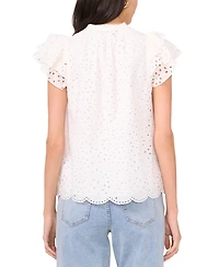 1.State Women's Eyelet Flutter-Sleeve Top