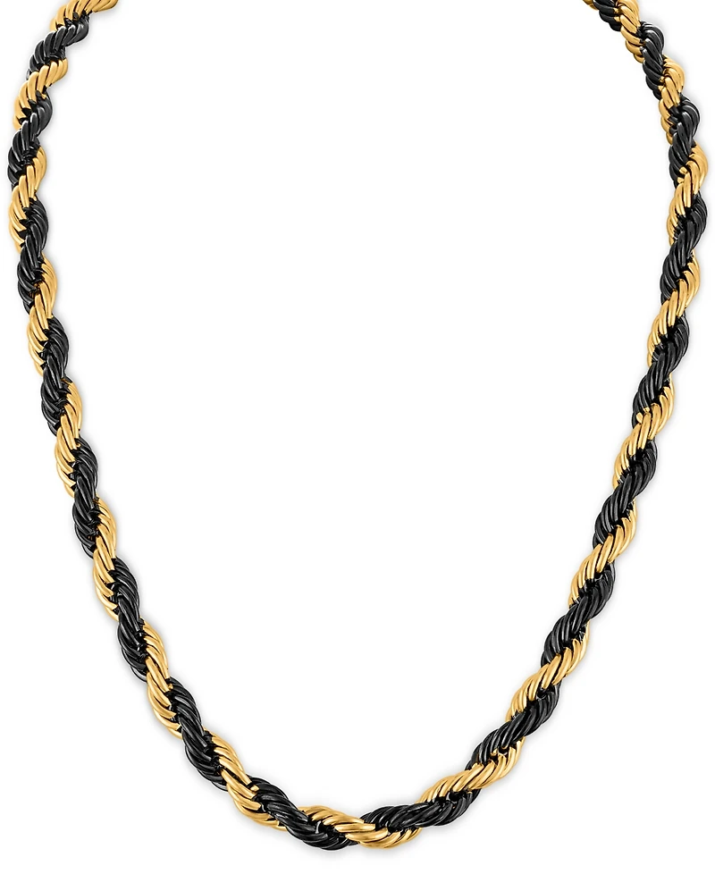 Esquire Men's Jewelry Intertwined Rope Link 22" Chain Necklace in Black & Gold-Tone Ion-Plated Stainless Steel, Exclusively at Macy's
