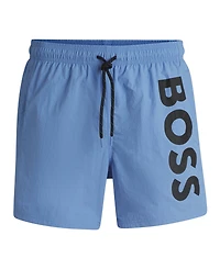 Boss by Hugo Men's Vertical-Logo Quick-Dry Poplin Swim Shorts