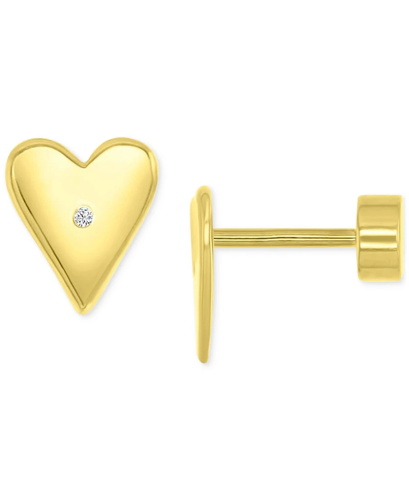 Pave Heart Stud Earrings in 14k Gold-Plated Sterling Silver