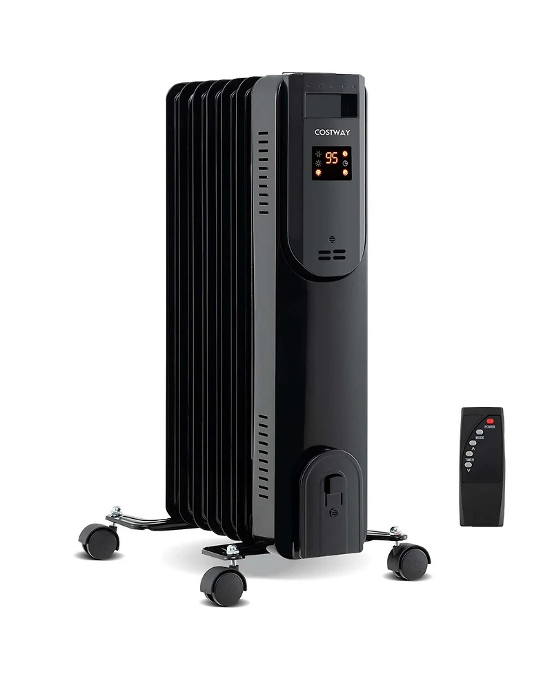 Oil Radiant Heater with Adjustable Thermostat Remote Overheat & Tip-Over Protection