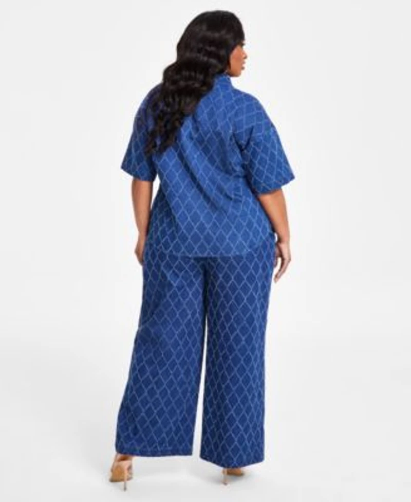 Nina Parker Diamond Texture Denim Shirt Matching Jeans