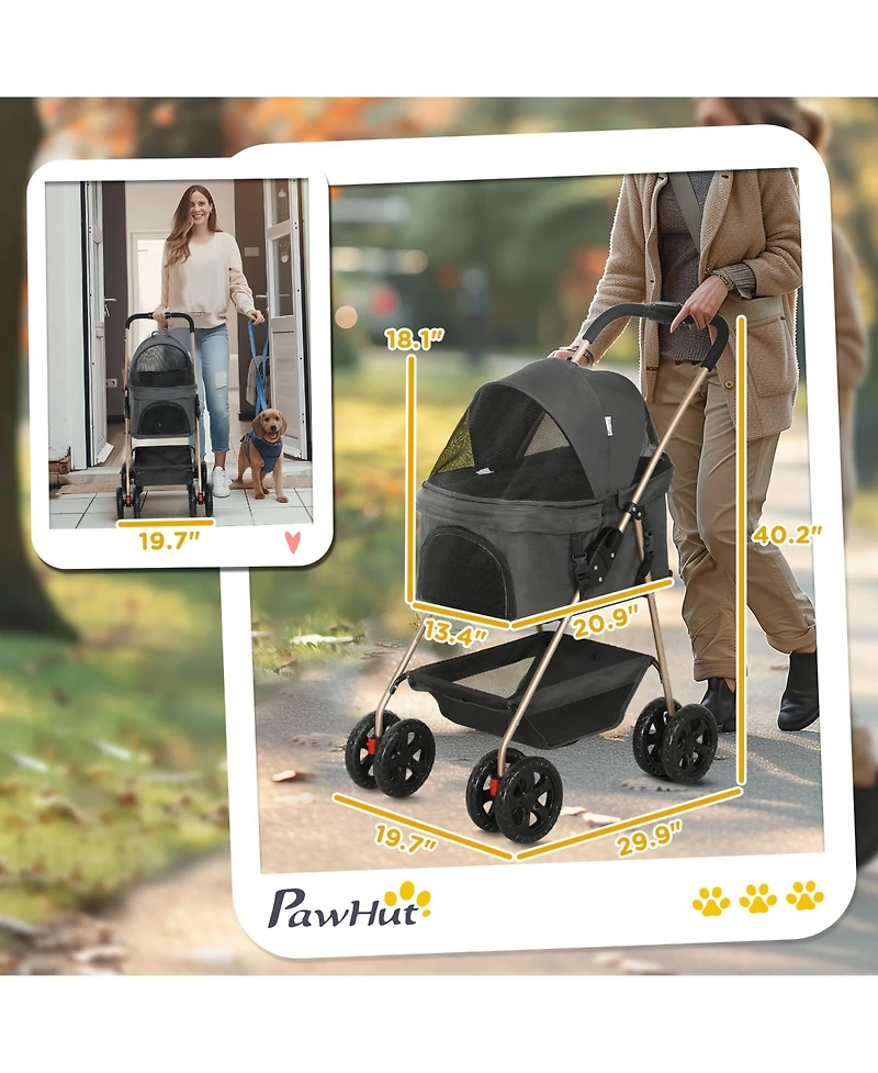 PawHut 3 in 1 Pet Stroller with Detachable Carrier for Mini Dogs and Cats