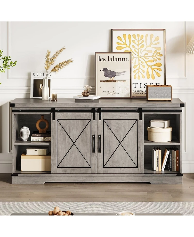 gaomon Tv Stand for 65 Inch Tv, Entertainment Center with Storage and Sliding Barn Doors