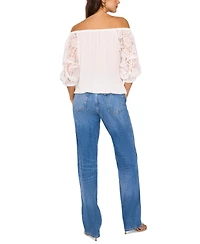 Vince Camuto Women's Off-The-Shoulder Lace Bubble 3/4-Sleeve Tie-Front Blouse