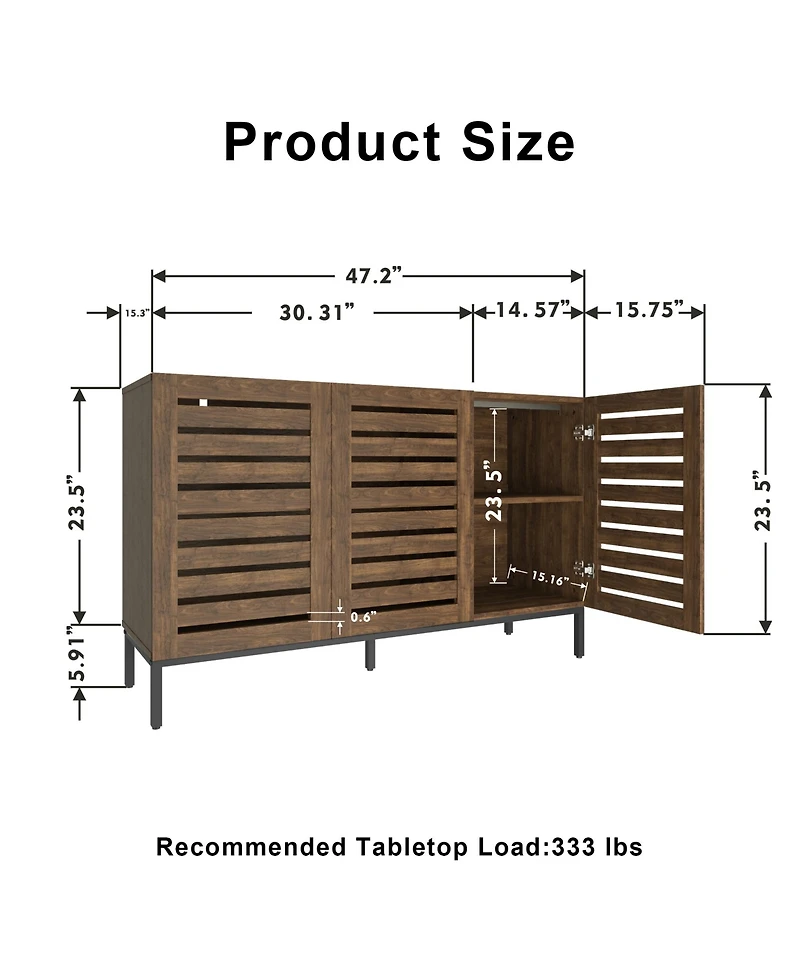 Lovmor Farmhouse Sideboard Buffet Storage Cabinet with Strip Skeleton Door and Adjustable shelves