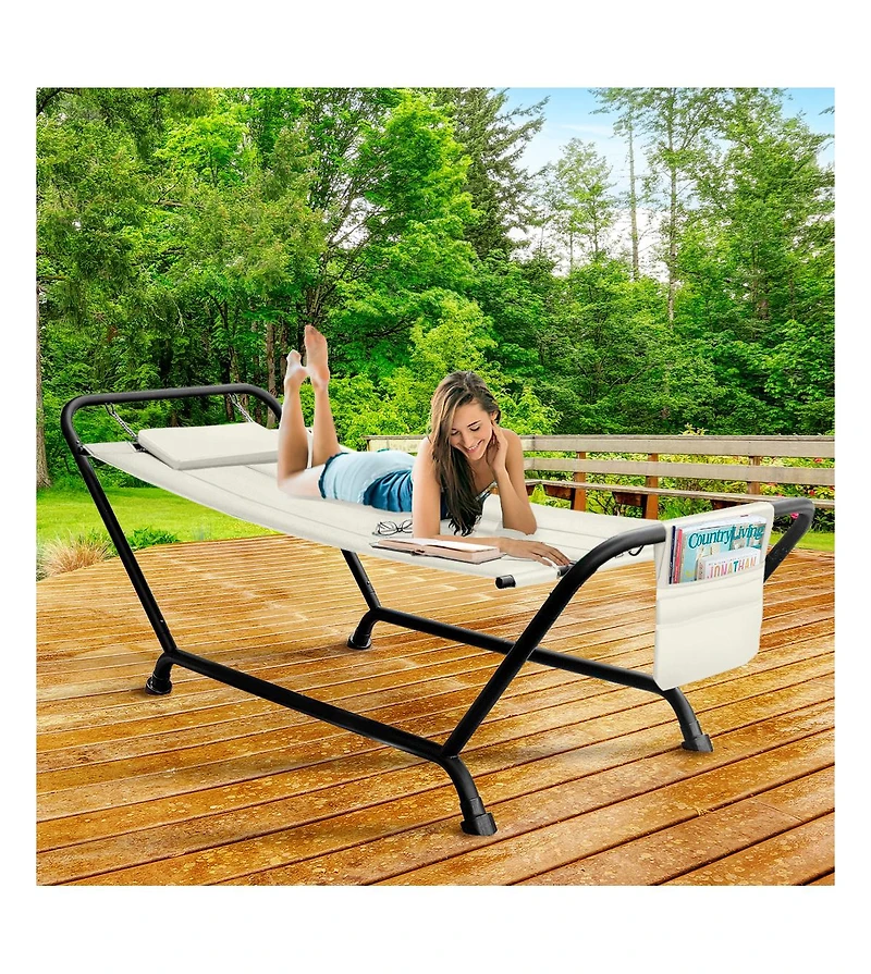 Sorbus Cozy Hammock Bed- Patio Hammock with Stand w/Pillow and Storage Pockets - For Patio, Garden, Backyard, Poolside