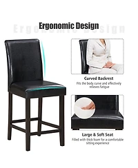 Gymax Set of 2 Bar Stools 25inch Counter Height Barstool Pub Chair w/Rubber Wood Legs