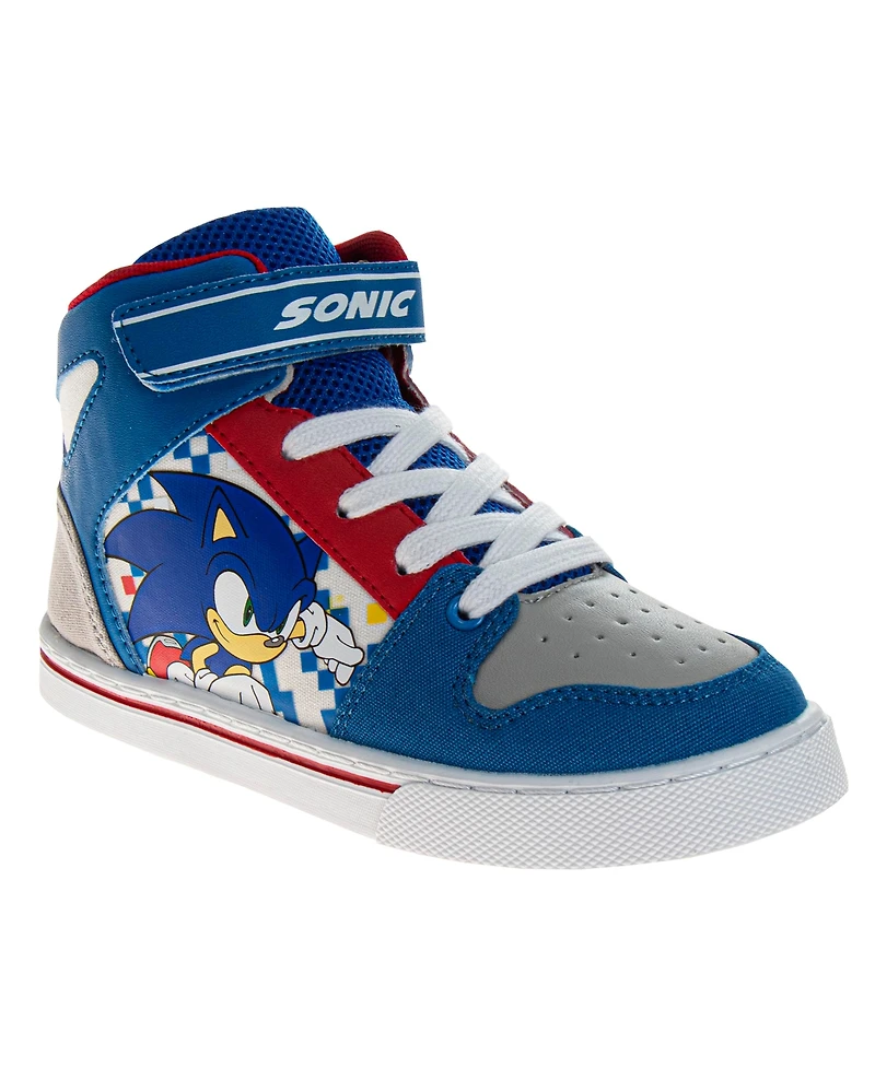 Sonic The Hedgehog Little and Big Boys Hook Loop High Top Canvas Sneakers