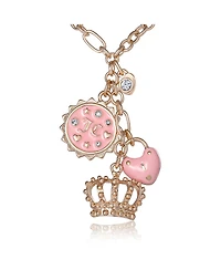 Juicy Couture Gold-Tone Layered Charm Necklace with Pink Enamel Accents