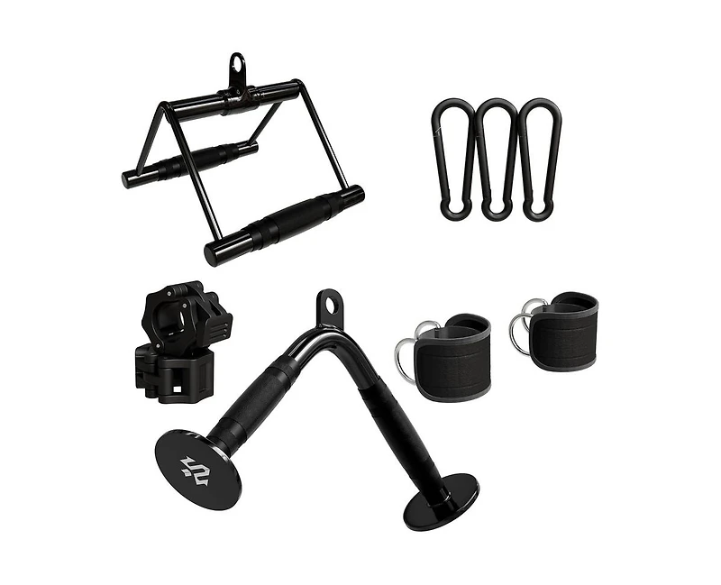 Mikolo Cable Attachments for Gym, Heavy-Duty Cable Machine Attachment Set with Lat Pulldown, V Bar, Double D Handle, Ankle Straps, and Barbell Clamps