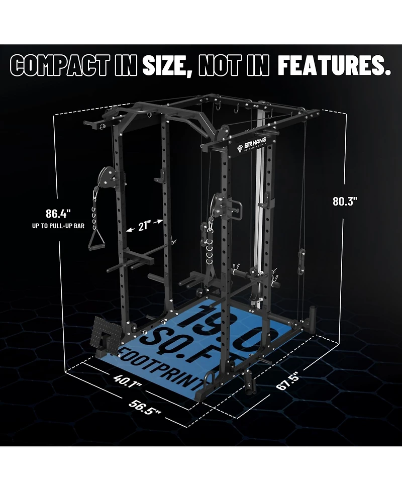 Mikolo Home Gym Package, PC06 Power Cage with Bench, Olympic Barbell, and 230LBS Bumper Weights