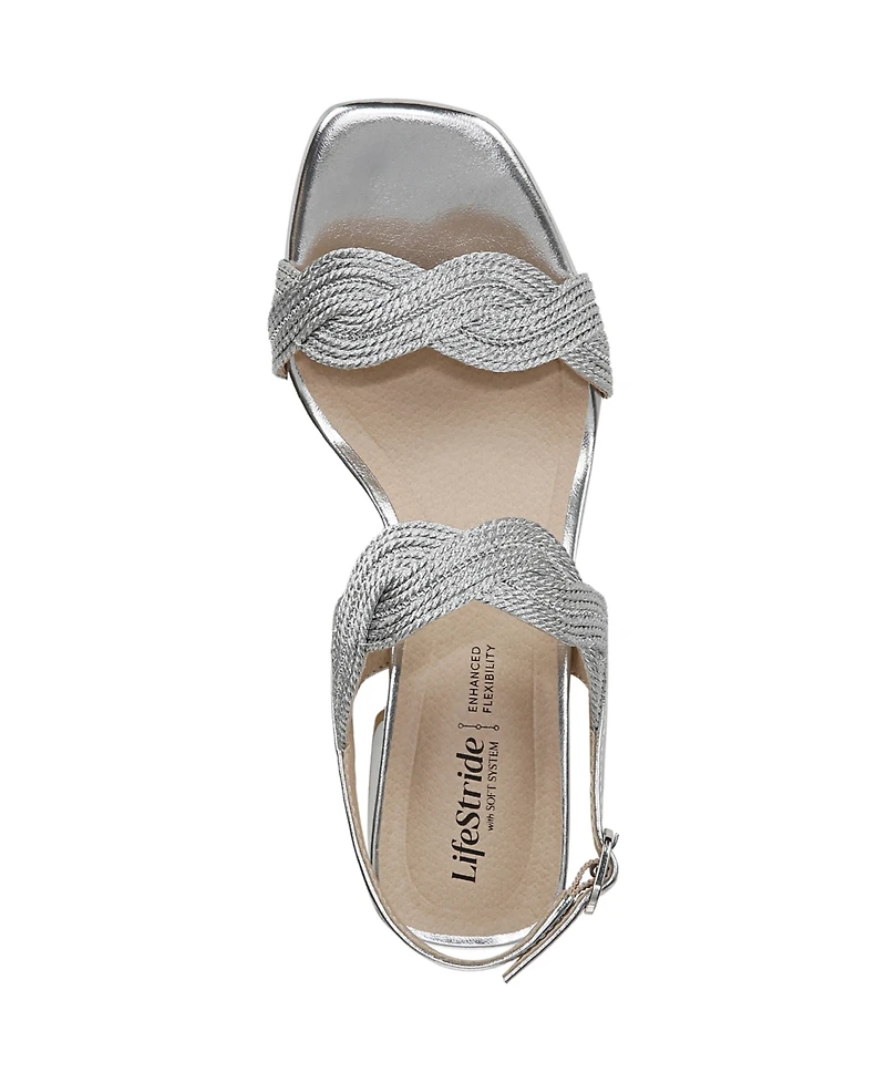 LifeStride Women's Charnelle Angled Block Heel Square Open Toe Slingback Dress Sandals