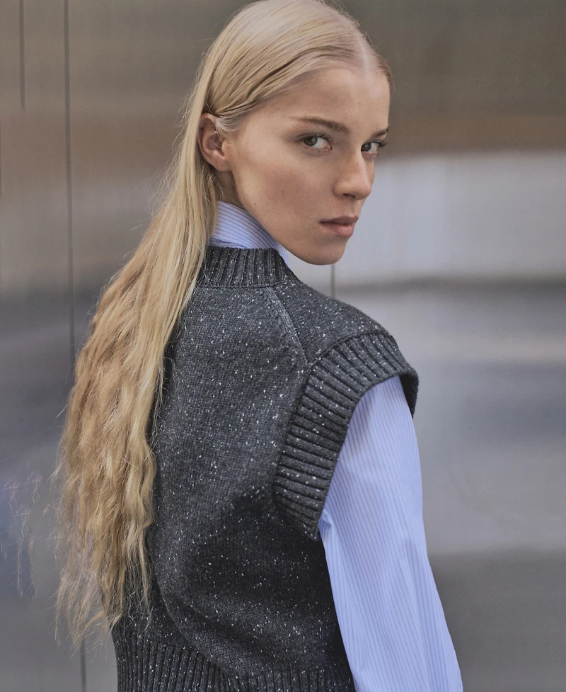 Mango Women's V-Neck Knitted Sweater Vest