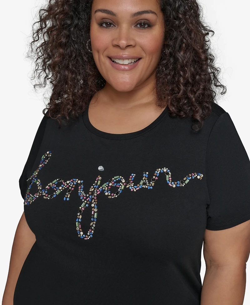 Karl Lagerfeld Paris Plus Size Embellished Bonjour T-Shirt