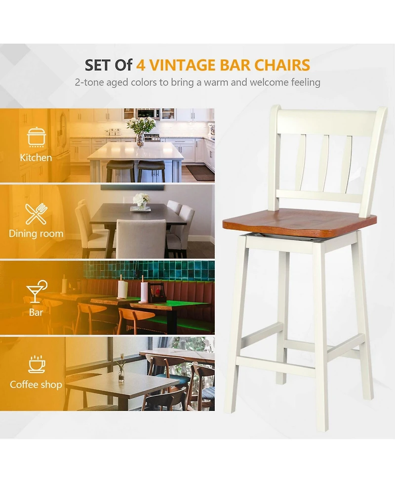 Gymax 4PCS Bar Stool 24.5'' Swivel Counter Height Chair w/ Footrest