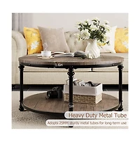 gaomon Coffee Table Round Center Table with Storage Shelf Wooden Circle Coffee Table with Sturdy Metal Legs Rustic 2-Tier Industrial Accent Center Tab