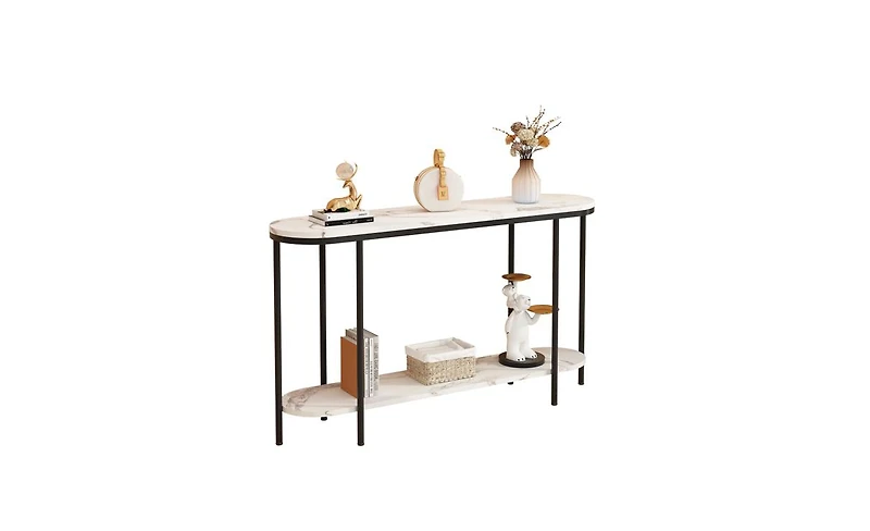 Slickblue Console Table 2-Tier Narrow Entryway with Storage Shelves, Faux Marble for Living Room, Bedroom