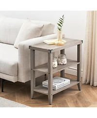 Gaomon Grey Farmhouse End Table, 3 Tier Rustic Side Table, Narrow Sofa Table Set of 2 with Ample Storage Shelf, Rectangular Nightstand