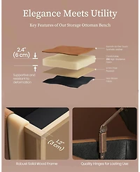 gaomon Storage Ottoman Bench, End of Bed Bench with The Stitching and Synthetic Leather, Dual Safety Hinges, 660 Lbs Load, Upholstered Storage Bench f