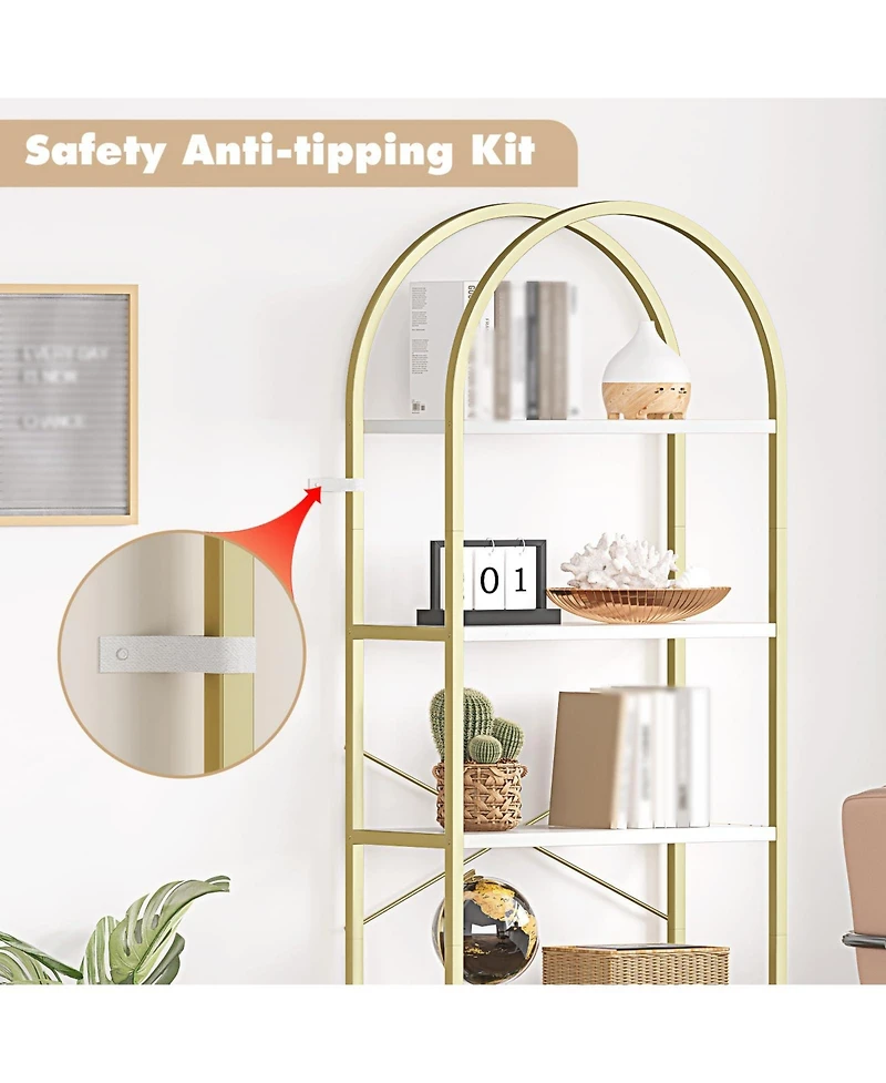 gaomon Arched Bookshelf, 5-Tier Open Bookshelf, Modern Bookcase Storage Shelves with Metal Frame