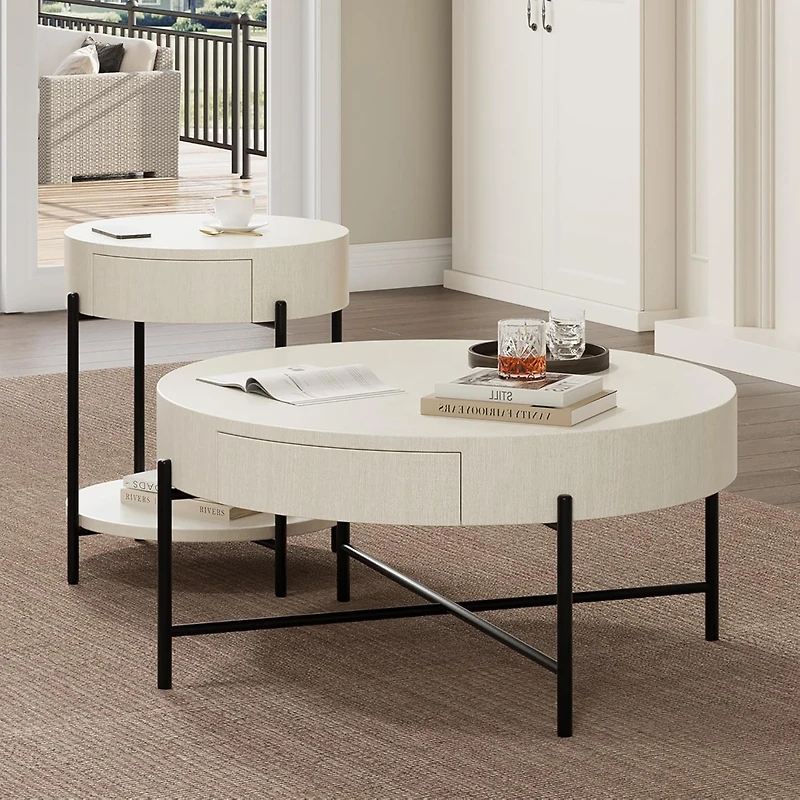 Coffee Table with Drawers Round Center Table