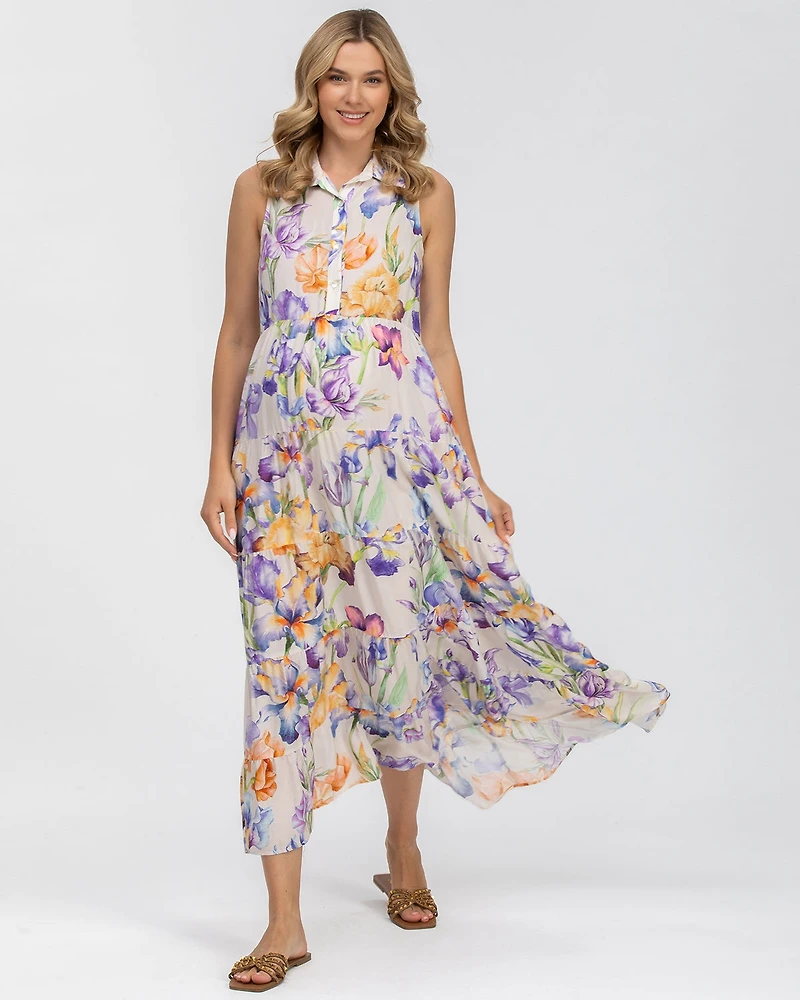 Pietro Brunelli Maternity Maternity Collared Maxi Clara Dress with Ruffles
