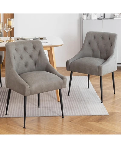 Dyhome Modern Upholstered Dining Chairs Set of 2, Mid Century Kitchen Side with 5.12” Cushions and Back Pull Rod for Kitchen, Living Roo