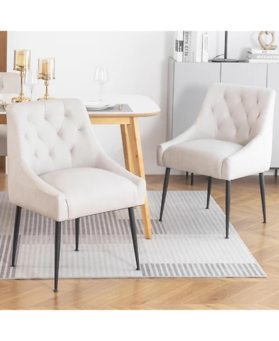 Dyhome Modern Upholstered Dining Chairs Set of 2, Mid Century Kitchen Side with 5.12” Cushions and Back Pull Rod for Kitchen, Living Roo