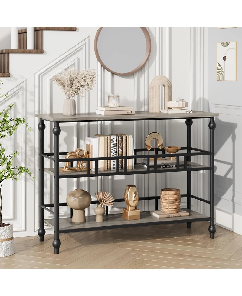 gaomon Narrow Entryway Table with Storage 43" 3-Tier Sofa Tables Industrial Console Table with Storage/Display Shelf Hallway Table for Living Room, Fo